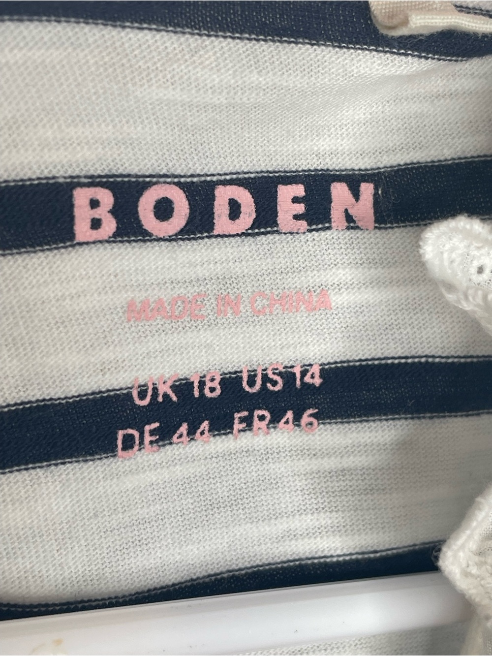 Boden Broderie Lace Ruffle Detail Striped Top Feminine Nautical in Blue/White 14 - Picture 10 of 12